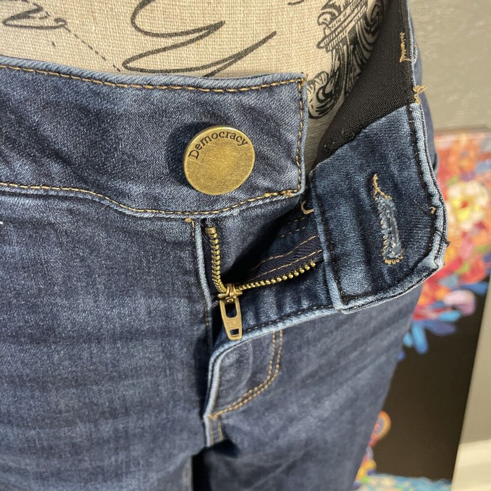 Democracy "Ab"solution Itty Bitty Bootcut Blue Jeans Women's 10 Whiskers Stretch - Picture 6 of 12